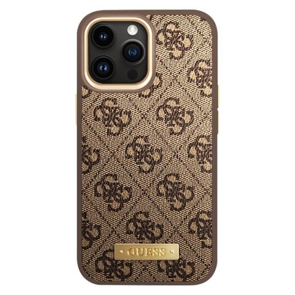 Coque MagSafe til iPhone 14 Pro Elegant 4G Metal Plade Guess Brun kastanj