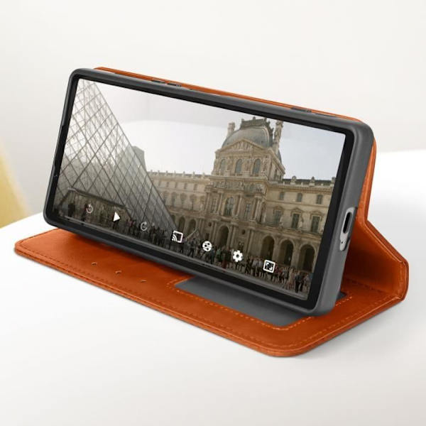 Fodral till Sony Xperia 5 V - AVIZAR - Geo Collection - Schackbrädemönster - Brun kastanj