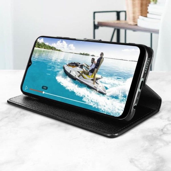 Housse Folio - AVIZAR - Samsung Galaxy A22 5G - Øko-læder - Sort - Video Støtte Svart