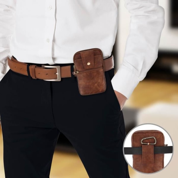 Bælteskuffe - Brun - Øko-læder - Lynlåse - Smartphone-kompatibel - Unisex Mörkbrun