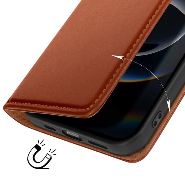 iPhone 16e Læderpung i Ægte Brun brun