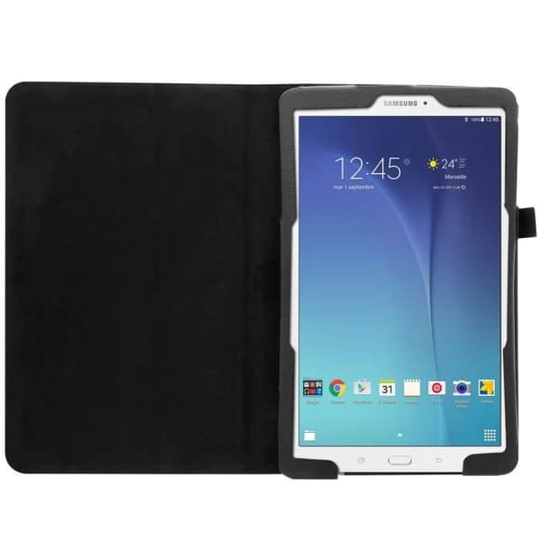 Beskyttelseshætte - Samsung - Galaxy Tab E 9.6 - Kunstlæder - Sort - Video-støtte Svart