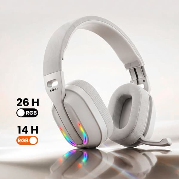 Trådløst Bluetooth Gaming Headset til PC og Smartphone med RGB LED og Mikrofon LinQ Grå Grå
