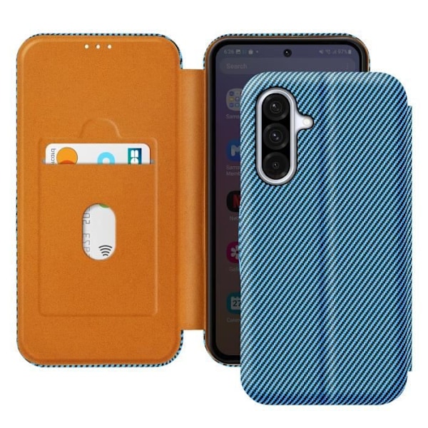 Kolfiberetui för Samsung Galaxy A36 Med RFID-skydd och kortplats Blå Blå