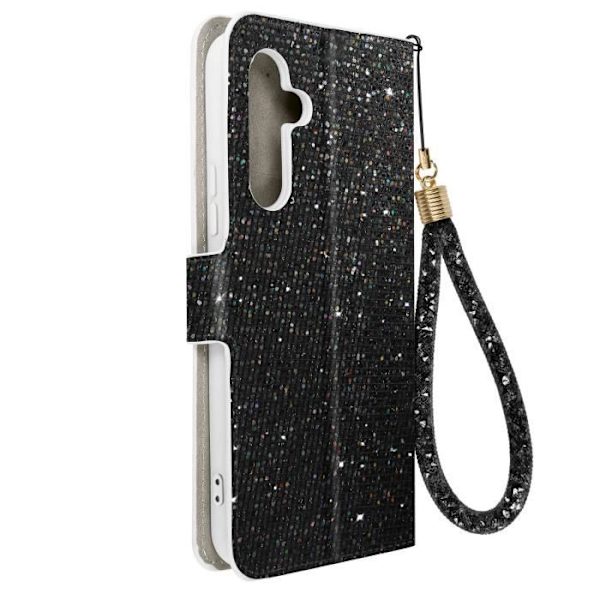 Cover til Samsung Galaxy A54 5G Glitter Disco Wallet Video Support Sort Svart