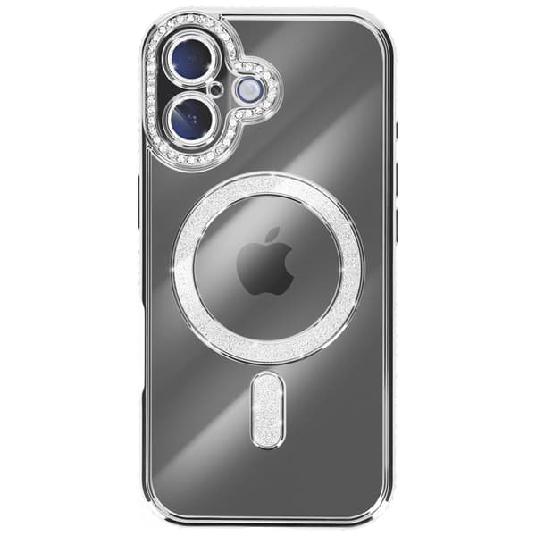 Fodral för iPhone 17 Kompatibel med MagSafe med Strassad Silverkant Grå