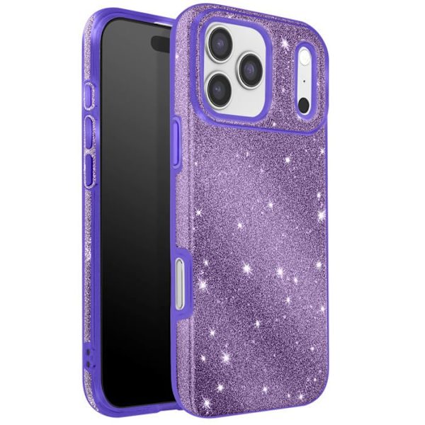 Cover til iPhone 17 Pro Max - AVIZAR - Bi-Materiale - Glitrende - Skærmbeskyttelse - Håndledsrem Lila