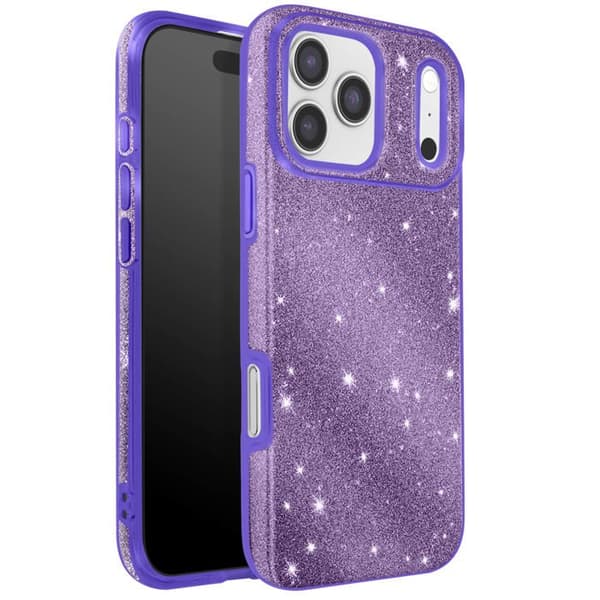 iPhone 17 Pro Max - AVIZAR - Kaksoismateriaali - Kimalteleva - Näytönsuojus - Hihnatuki Lila