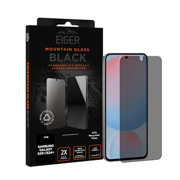 Härdat glas 2.5D för Galaxy S24 Plus / S25 Plus Privacy Ultra Resistenta Eiger Svart transparent Svart