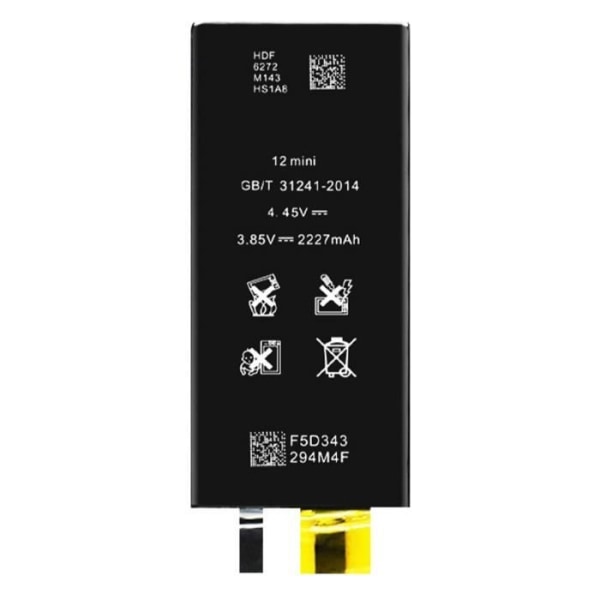 Akku - AVIZAR - iPhone 12 Mini - 2227mAh - Lithium Ion - Musta Svart
