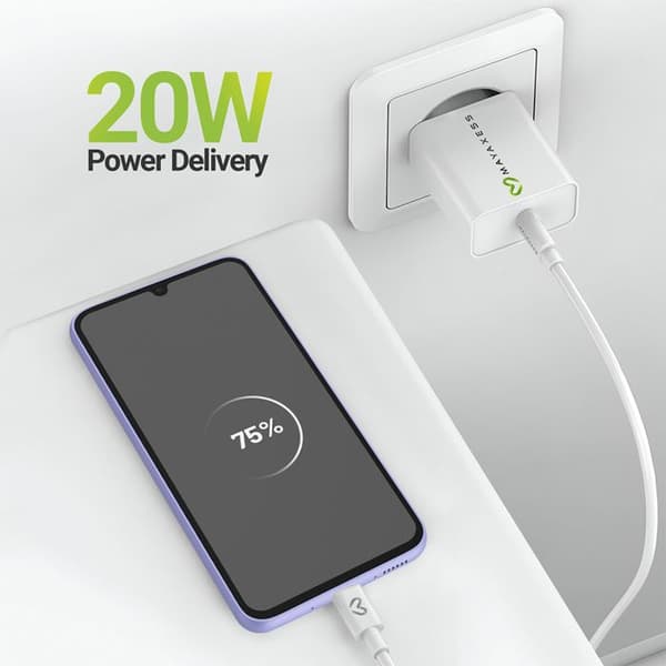 Lader til Galaxy A34 20W + USB-C kabel 1m Mayaxess Hvid Vit