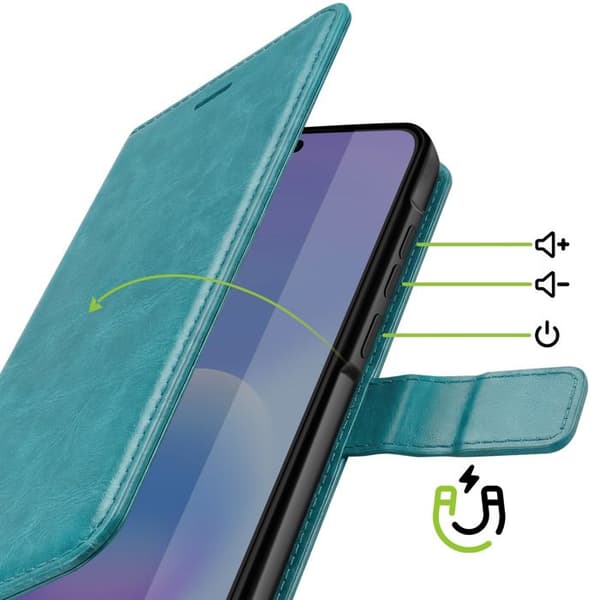 Pungetui til Galaxy A57 med håndledsrem og standfunktion Mayaxess Turkis Blå