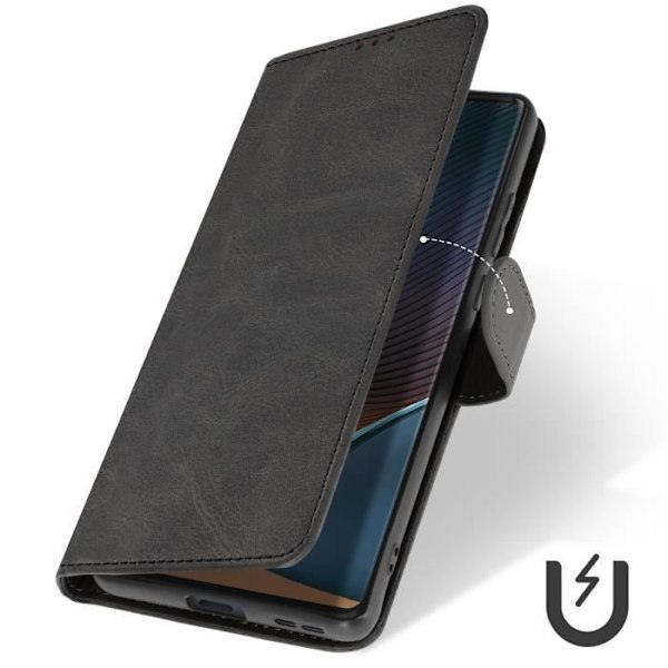 Fodral till Motorola Edge 50 Fusion Handledsrem Flip Stand Plånbok Svart Svart