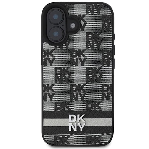 iPhone 16-fodral - DKNY läderhårdskal med rutig mönster och tryckta ränder (DKHCP16SPCPTSSK) - Noir