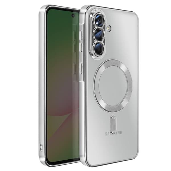 Coque Magsafe - AVIZAR - Galaxy A56 - Chromeret Sølvkant - Elegant Beskyttelse - Fleksibel Grå