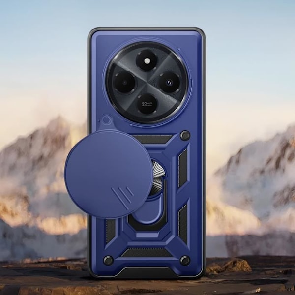 Fodral för Xiaomi Redmi 14C Ring Support Sliding Camera Cover Blue Blå