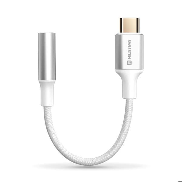 USB-C til 3,5 mm Jack audioadapter til smartphones og tablets Swissten Hvid
