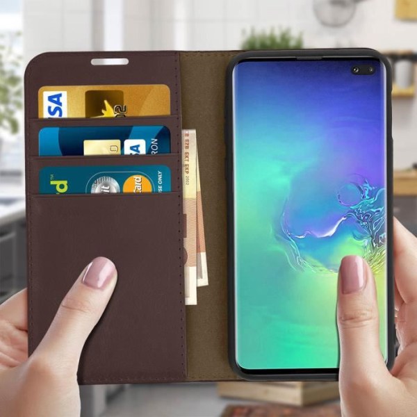 Fodral till Samsung Galaxy S10 Plus Cover Folio Läderstöd Video brun kastanj