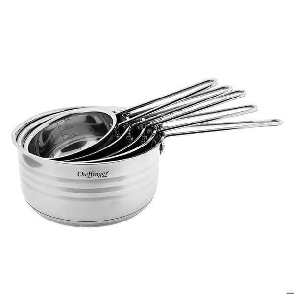 Sæt af 5 Rustfrit Stål Gryder til Madlavning på Alle Kogeplader Induktion Cheffinger Sølv Grå