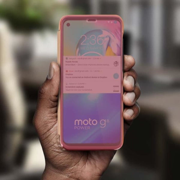 Motorola Moto G8 Power Flip Fodral Genomskinlig spegeldesign Videostöd Rosa Rosa