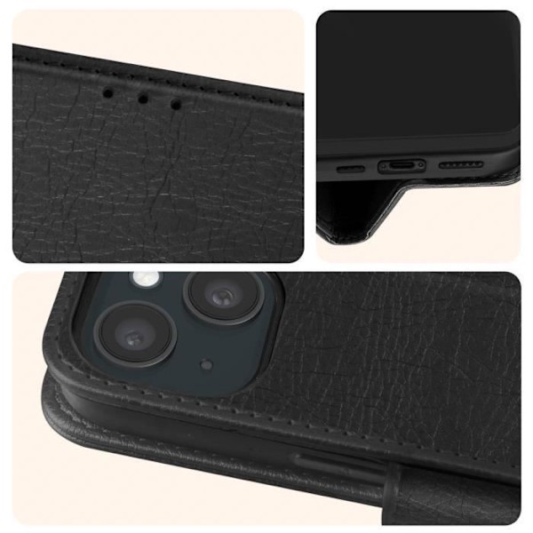 Kotelo iPhone 15:lle - AVIZAR - Chesterfield - Jalustatoiminto - Musta Svart