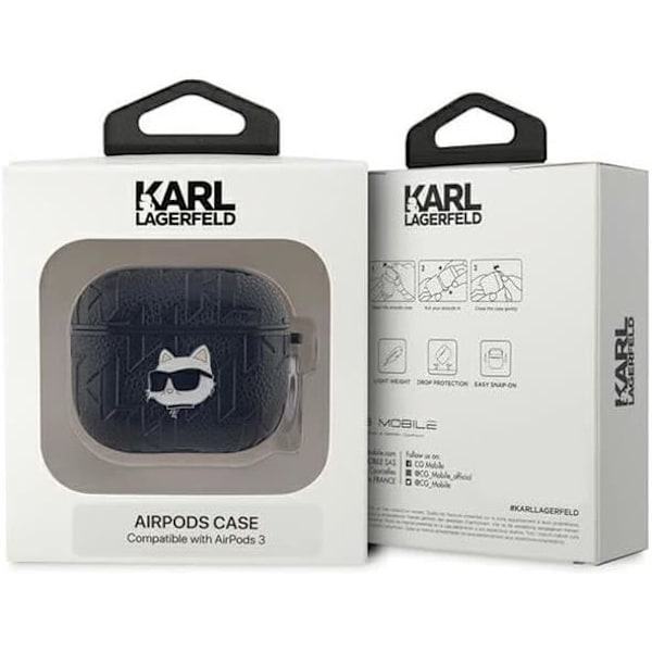 Etui rigide til AirPods 3 - Karl Lagerfeld - Monogram Choupette - Eco-læder - Sort - Unisex Svart