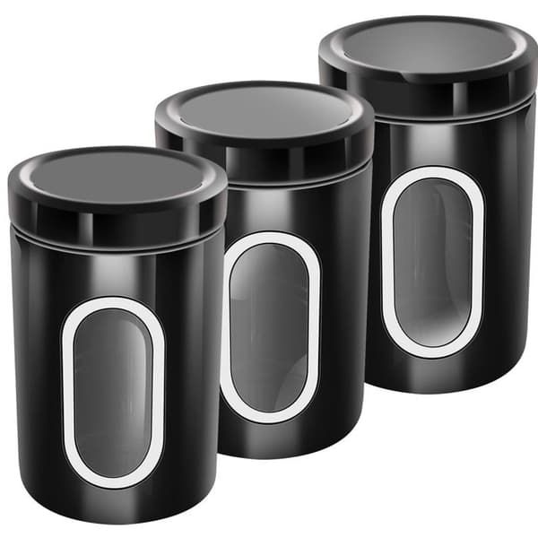 Sæt af 3 Stapelbare Bokse til Kaffe Sukker Transparent Vindue Hermetisk Cheffinger Sort Svart