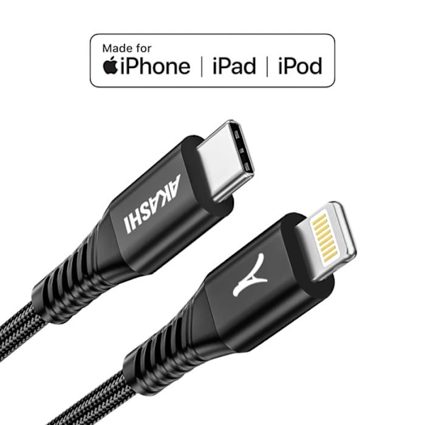 USB-C til Lightning Hurtigopladning 3A og Synchronisering 1m Akashi Sort Svart