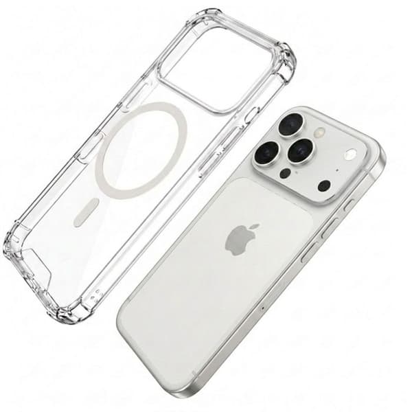 MagSafe-kuori iPhone 17 Pro:lle, iskunkestävä kulmabumper, läpinäkyvä Vit