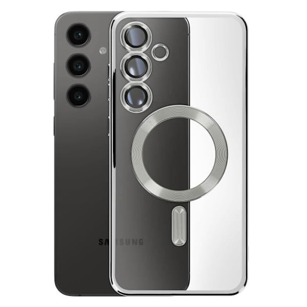 Coque MagSafe für Samsung Galaxy S24 FE Silikon Chromrand Silber Grå
