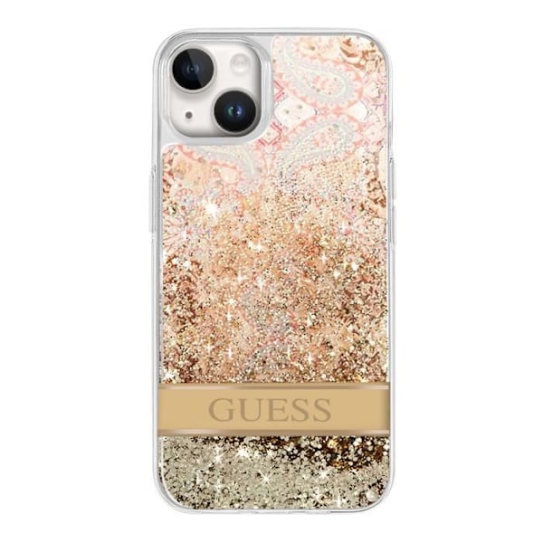 Skal till iPhone 14 Plus med blommotiv och flytande paljetter, Guess Transparent Transparent
