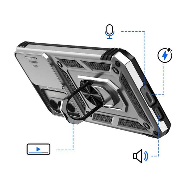 Skyddsfodral för Galaxy S26 med Stödring och Skjutbart Kameraskydd Silver Grå