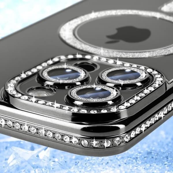 Coque - Diamant - iPhone 16 Pro - MagSafe Beskyttelse - Strass Kant - Elegant Svart