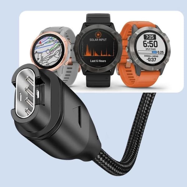 USB-laddkabel - TACTICAL - Garmin Fenix - 1m - Flätad nylon - Överhettningsskydd Svart