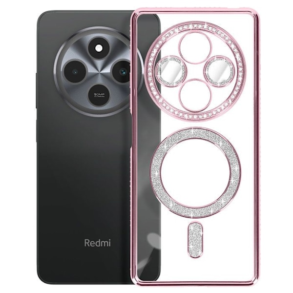Coque Diamant för Xiaomi Redmi 14C MagSafe Kontur Strass Rosa Rosa