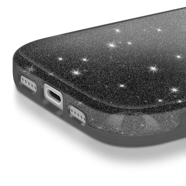 Sagskrog til iPhone 17 Pro Max - AVIZAR - Bi-Materiale - Glitrende - Forhøjede Kanter - Integreret Håndledsrem Svart