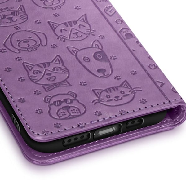 iPhone 16e kuori Kissa ja Koira Lompakko Violetin kannen kanssa Lila