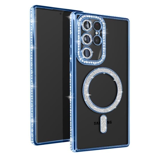 Diamond Case til Samsung Galaxy S23 Ultra MagSafe Contour Rhinestone Light Blue Blå