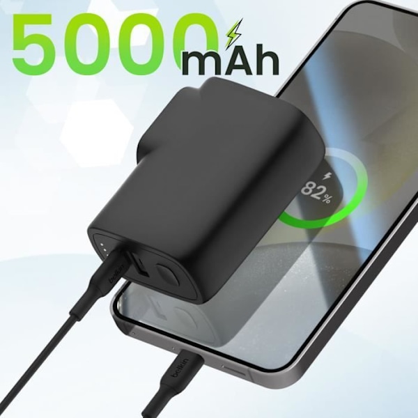 Matkakäyttöön suunniteltu 25W Latauslaite, jossa on integroitu 5000mAh Akku, Kompakti Belkin Musta Svart