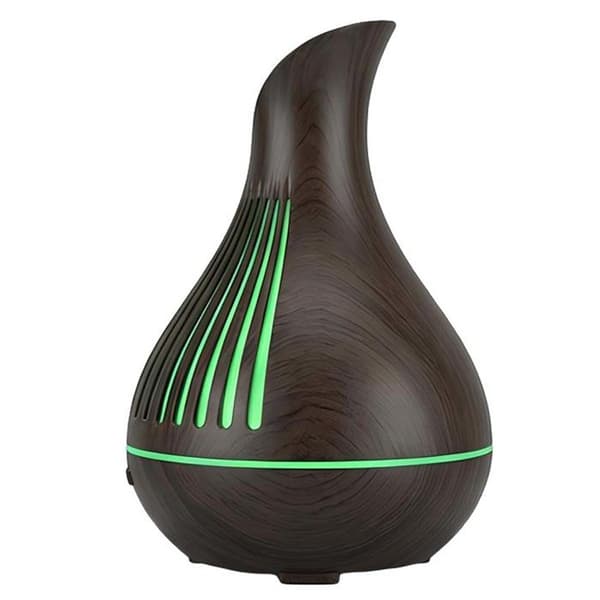 Aromadiffuser og luftfugter - AVIZAR - Dekorativ vase - 500 ml - Sort/Grøn - Træeffekt Svart/grön