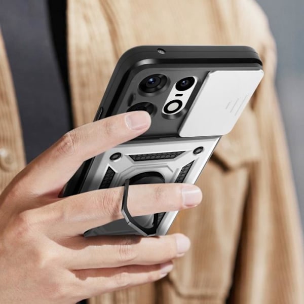 Coque för Motorola Edge 50 Pro Ring Stöd Kamera Skydd Glidande Silver Grå