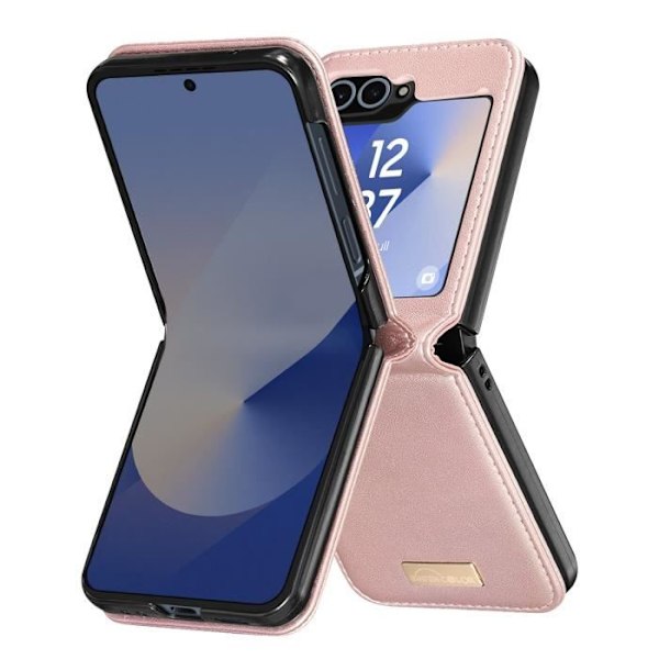 Etui til Samsung Galaxy Z Flip 6 Bag Vegansk Læder Hårdt Interiør Pink Champagne Rosa