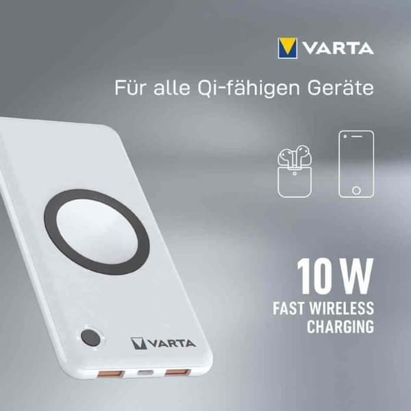 Externt batteri - VARTA - Power Bank - 15000 mAh - Trådlös - USB Typ C Vit