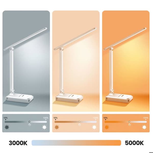Skrivebordslampe - MAX EXCELL - Foldbar - Genopladelig - Berøringsfølsom - Stabil belysning Vit