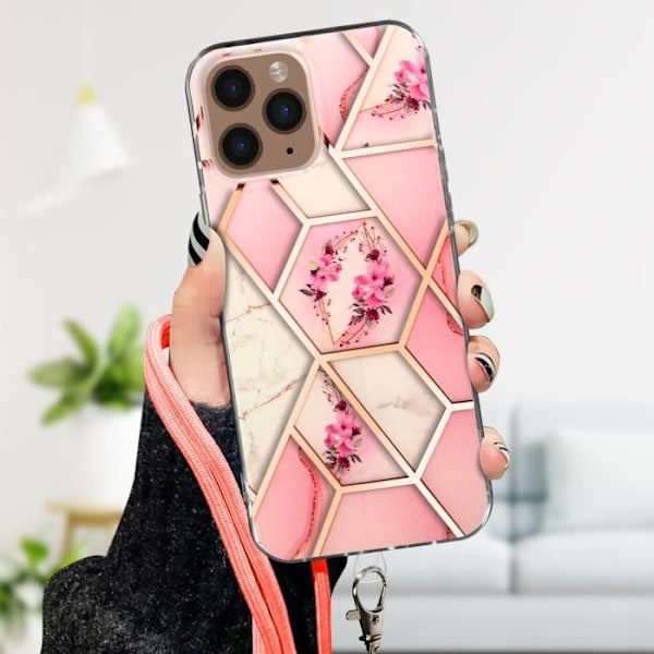 Suojakuori - AVIZAR - iPhone 11 Pro - Geometrinen kuvio - Irrotettava naru - Vaaleanpunainen Rosa