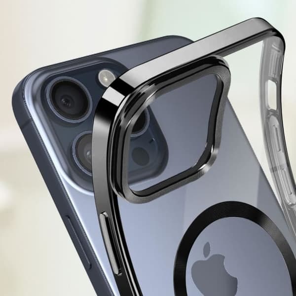 MagSafe-skal - AVIZAR - iPhone 15 Pro - Silikon - Kromad kant - Kameraskydd Svart