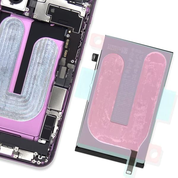 Adhesivbatteri för iPhone 16 Plus Stabil genomskinlig fäste Vit