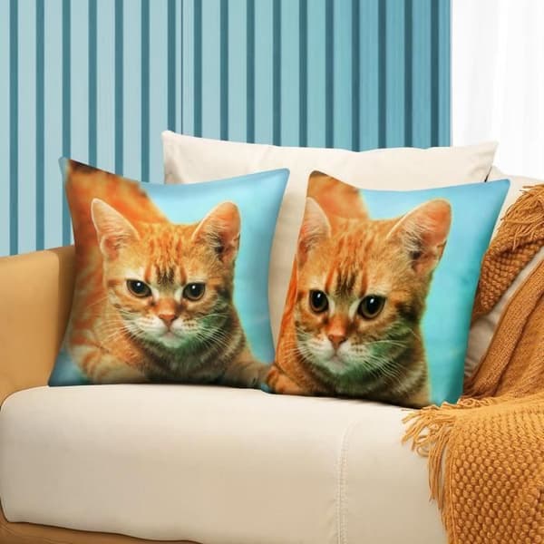 Pudevår - AVIZAR - Sæt af 2 - 40x40 cm - Gul Kat Mønster - Moderne Design Blå