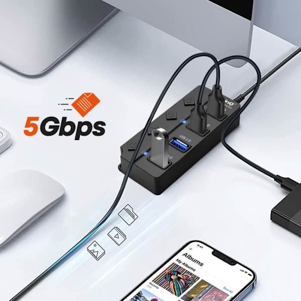 USB til USB 3.0 Hub - 3x USB 2.0 Dataoverførsel 5 Gb-s LinQ Sort