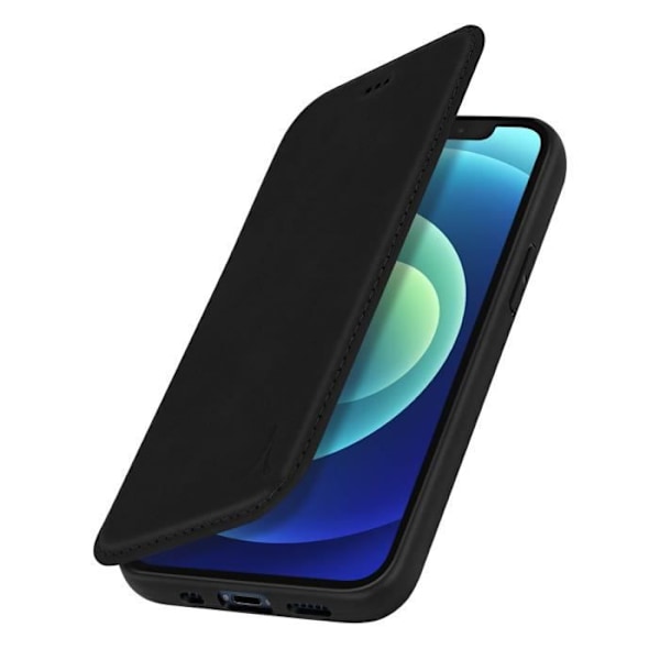 iPhone 12 Mini Läderfodral Korthållare Video Support Funktion Akashi Black Svart